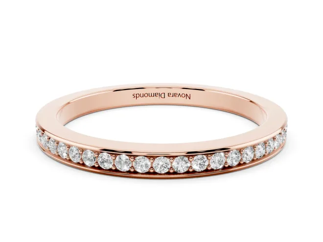 Round Lab-Grown Diamond Low Profile Pavé Wedding Band | Three-Quarter Eternity | Rose Gold