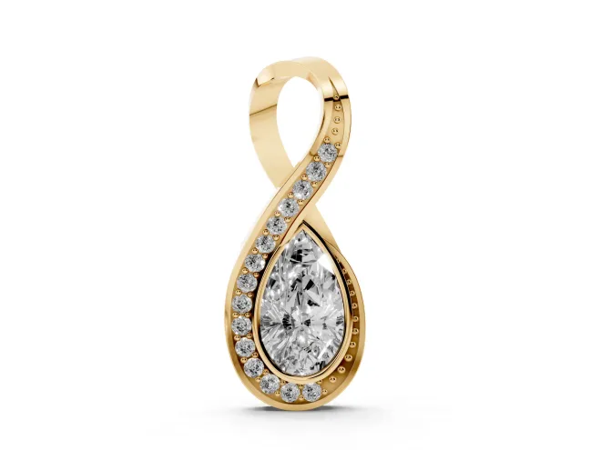 Pear-Shaped Lab-Grown Diamond Pavé Infinity Pendant Necklace | Bezel-Set Pear | Yellow Gold