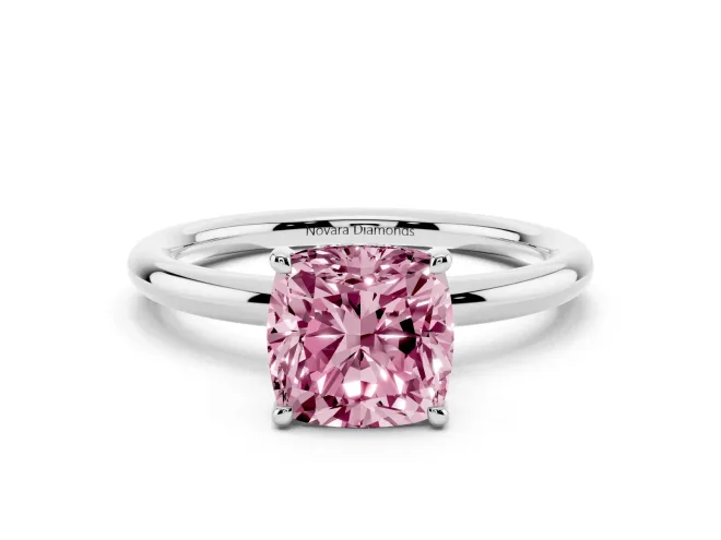 Cushion Cut Hidden Halo Ring Setting for a Fancy Pink Lab-Grown Diamond | White Gold