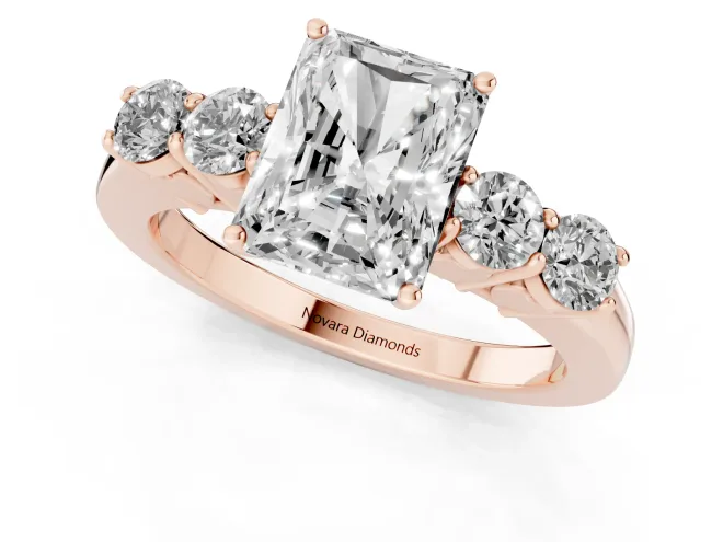 Radiant Cut Diamond Five-Stone Prong Set Band Ring Set in Rose gold with Polished Band – second view