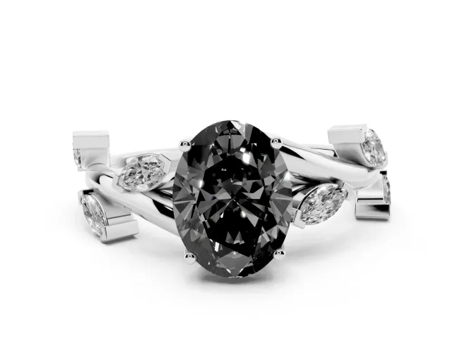Oval Twisted Vine Engagement Ring Setting for a Black Center | Marquise Leaves | Sterling Silver