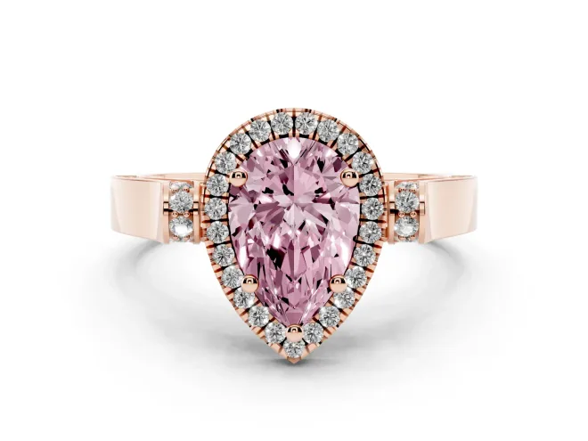 Pear-Shaped Halo Engagement Ring Setting for a Fancy Pink Lab-Grown Diamond | Pavé Panel Shoulders | Rose Gold