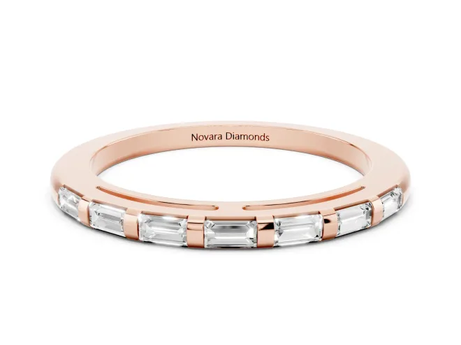 Baguette Lab-Grown Diamond Channel Set Wedding Band | Bar Dividers | Rose Gold