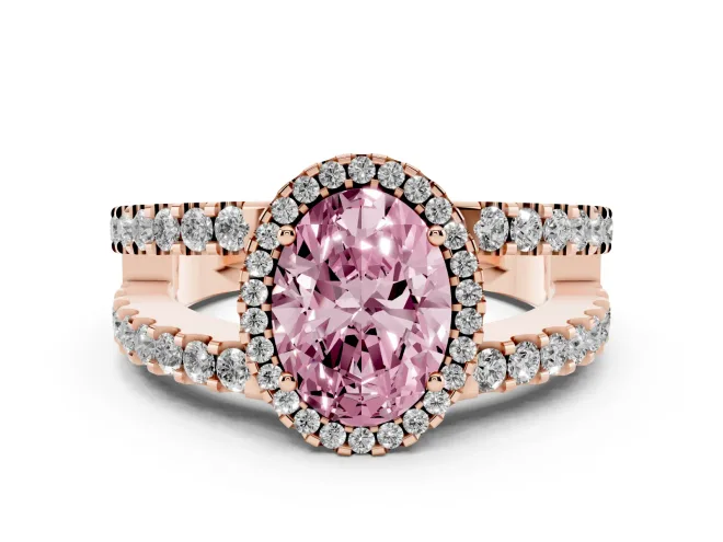 Oval Halo Split Shank Engagement Ring Setting for a Fancy Pink Lab-Grown Diamond | Rose Gold