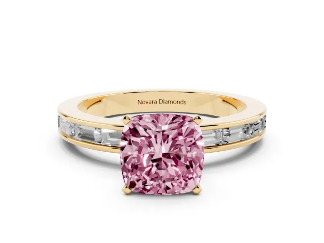 Cushion Cut Channel Set Engagement Ring Setting for a Fancy Pink Lab-Grown Diamond | Yellow Gold