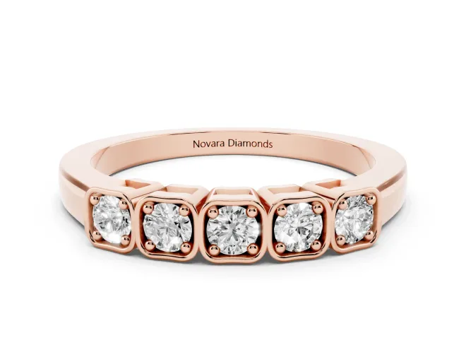 Round Lab-Grown Diamond Five-Stone Wedding Band | Cushion-Square Frames | Rose Gold