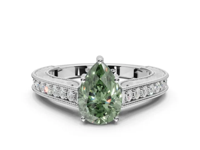 Pear-Shaped Vintage Engagement Ring Setting for a Fancy Green Lab-Grown Diamond | Platinum - Design NV-24644