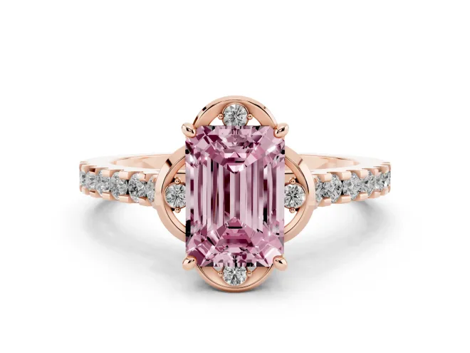 Emerald Cut Floral Petal Engagement Ring Setting for a Fancy Pink Lab-Grown Diamond | Petal Accents | Rose Gold