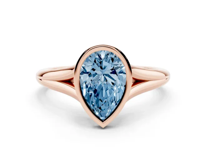 Pear-Shaped Bezel Engagement Ring Setting for a Fancy Blue Lab-Grown Diamond | Rose Gold