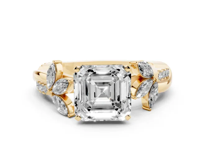 Asscher Cut Floral Vine Engagement Ring Setting | Yellow Gold