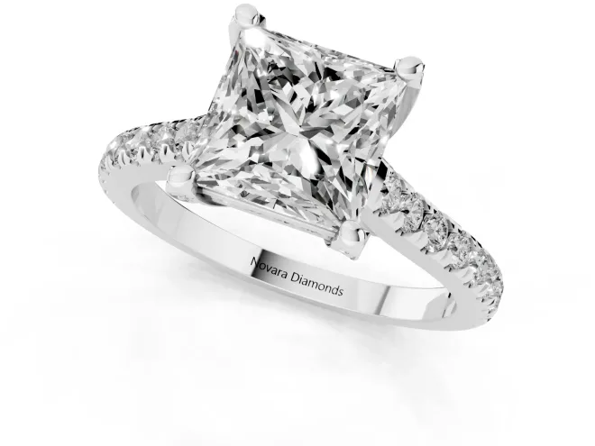 Princess Cut Hidden Halo Pave Engagement Ring Setting | Claw Prongs | Sterling Silver – second view