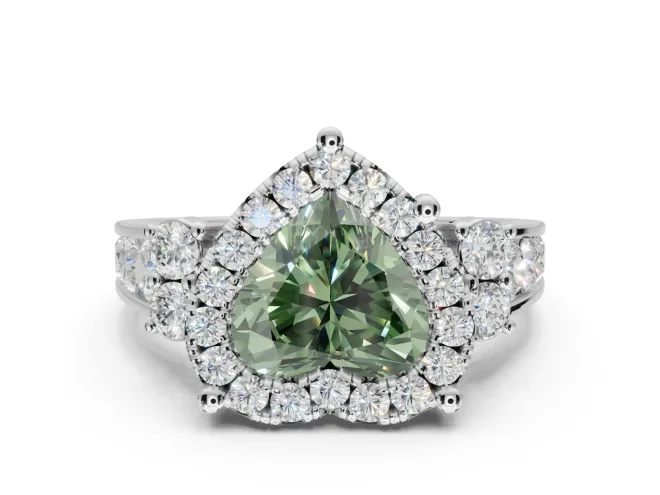 Heart-Shaped Halo Engagement Ring Setting for a Fancy Green Lab-Grown Diamond | Graduated Channel Band | White Gold