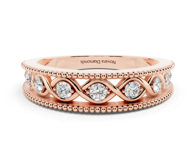 Round Lab-Grown Diamond Vintage Twisted Openwork Wedding Band | Milgrain Edges | Rose Gold