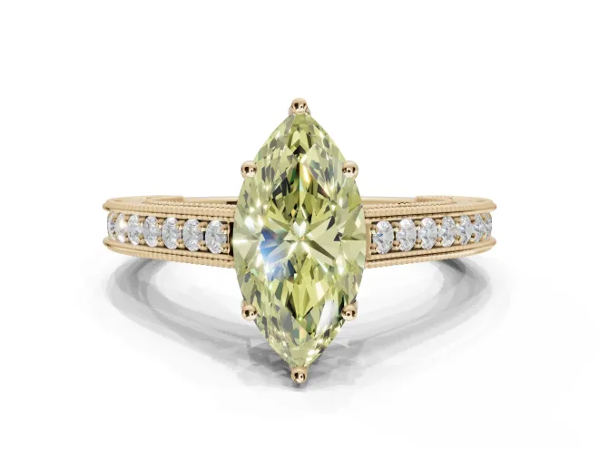 Marquise Vintage Engagement Ring Setting for a Fancy Yellow Lab-Grown Diamond | Yellow Gold - Design NV-24644