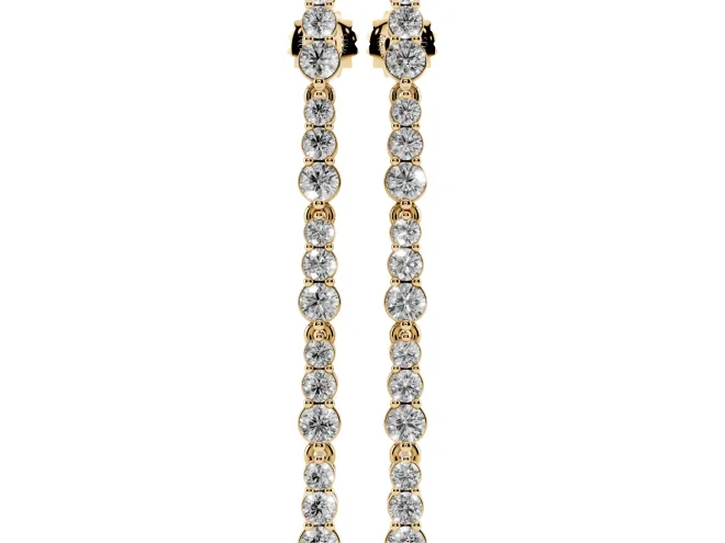 Round Lab-Grown Diamond Single Row Dangle Earrings | Open Box Links | Yellow Gold