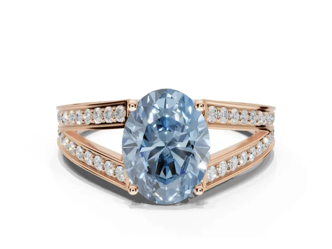 Oval Split Shank Pavé Engagement Ring Setting for a Fancy Blue Lab-Grown Diamond | Rose Gold