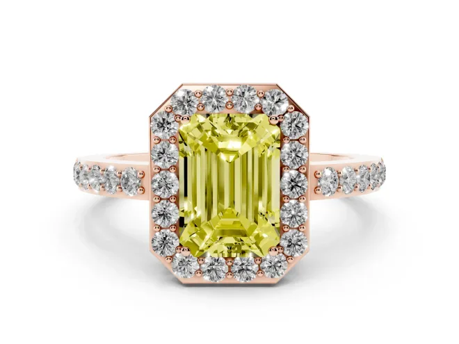 Emerald Cut Halo Engagement Ring Setting for a Fancy Yellow Lab-Grown Diamond | Rose Gold - Design NV-24751