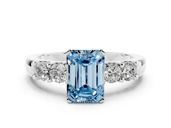Emerald Cut Five Stone Engagement Ring Setting for a Fancy Blue Lab-Grown Diamond | Platinum