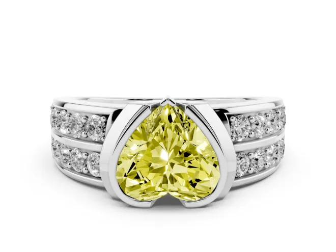 Heart-Shaped Half Bezel Engagement Ring Setting for a Fancy Yellow Lab-Grown Diamond | Channel Band | Sterling Silver