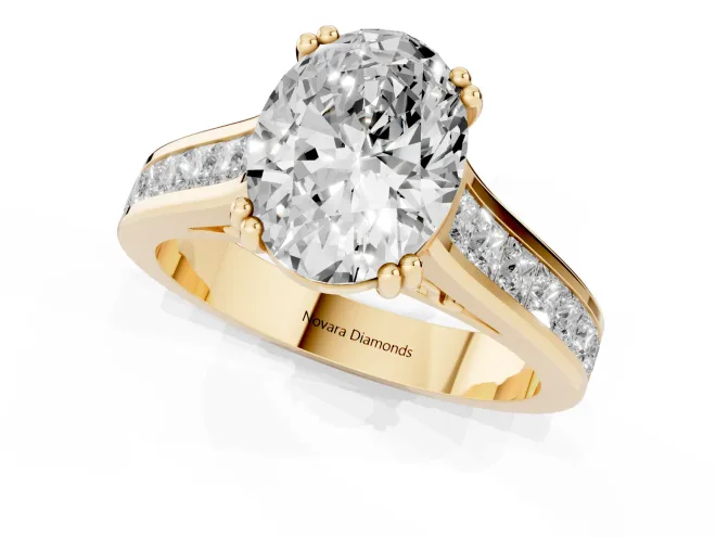 Oval Cut Diamond Channel Set Solitaire Engagement Ring Set in Yellow gold with Prong Setting – second view