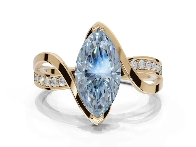 Marquise Bypass Solitaire Engagement Ring Setting for a Fancy Blue Lab-Grown Diamond | Pavé Strands | Yellow Gold