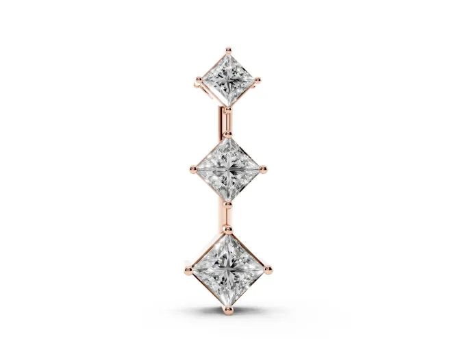 Princess Cut Lab-Grown Diamond Three-Stone Pendant Necklace | Set on Point | Rose Gold