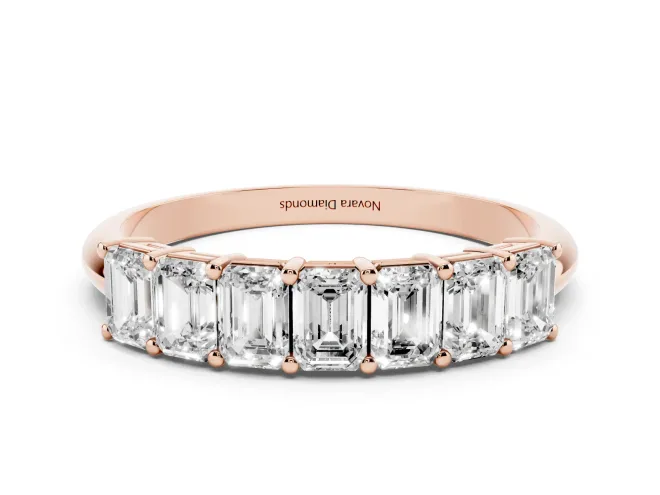 Emerald Cut Lab-Grown Diamond Half Eternity Band | Corner Claw Prongs | Rose Gold
