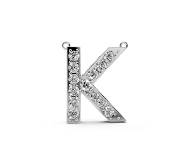 Round Lab-Grown Diamond Pavé Initial K Pendant Necklace | Block Letter | Sterling Silver