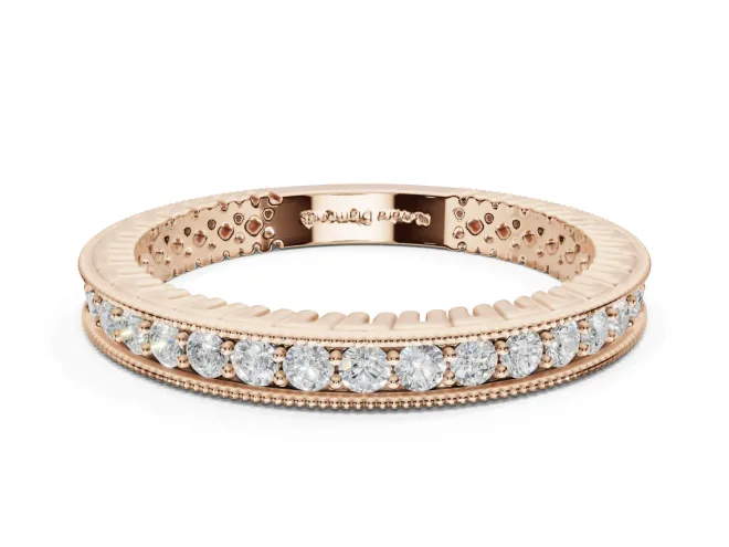 Round Lab-Grown Diamond Milgrain Channel Set Wedding Band | Fluted Gallery | Rose Gold