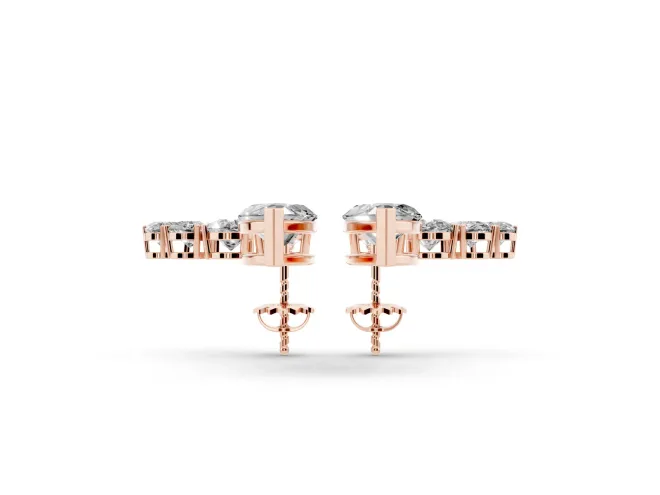 Marquise Lab-Grown Diamond Graduated Ear Climber Earrings | Pear-Shaped Accents | Rose Gold