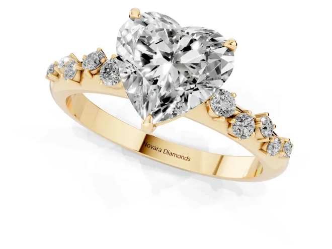 Heart Cut Diamond Cluster Solitaire Ring Set in Yellow gold with Prong Setting – second view