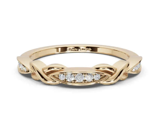 Round Lab-Grown Diamond Graduated Twisted Pavé Wedding Band | Marquise Motifs | Yellow Gold