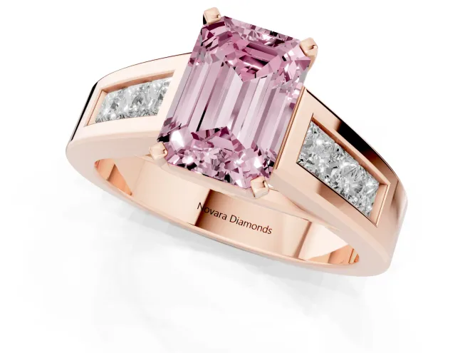 Emerald Cut Channel-Set Engagement Ring Setting for a Fancy Pink Lab-Grown Diamond | Rose Gold – second view