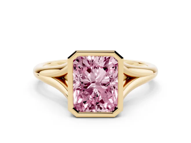 Radiant Cut Bezel Engagement Ring Setting for a Fancy Pink Lab-Grown Diamond | Yellow Gold