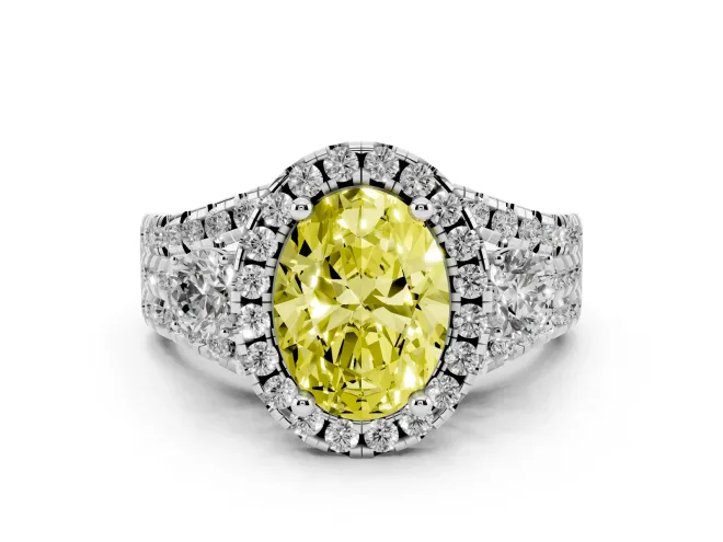 Oval Halo Split Shank Engagement Ring Setting for a Fancy Yellow Lab-Grown Diamond | Round Side Stones | White Gold