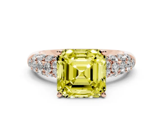 Asscher Cut Multi Row Pavé Engagement Ring Setting for a Fancy Yellow Lab-Grown Diamond | Rose Gold