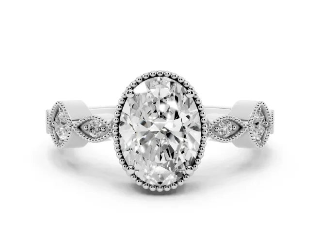 Oval Vintage Milgrain Engagement Ring Setting | Marquise and Square Stations | Platinum