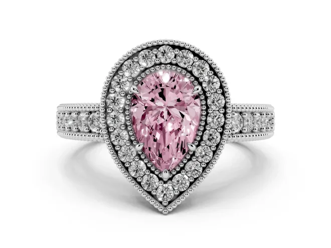 Pear-Shaped Milgrain Halo Engagement Ring Setting for a Fancy Pink Lab-Grown Diamond | Sterling Silver