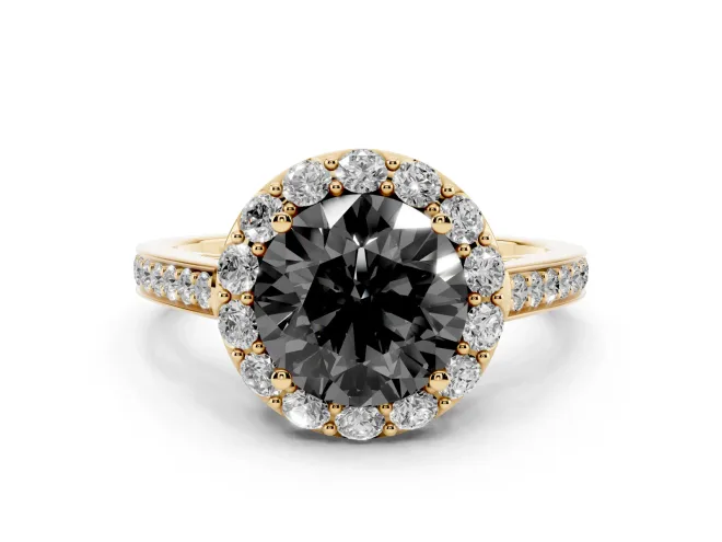 Round Floral Halo Engagement Ring Setting for a Black Center | Large Round Accents | Yellow Gold