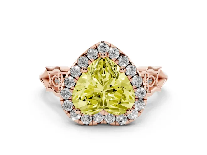 Heart-Shaped Halo Engagement Ring Setting for a Fancy Yellow Lab-Grown Diamond | Filigree Shoulders | Rose Gold