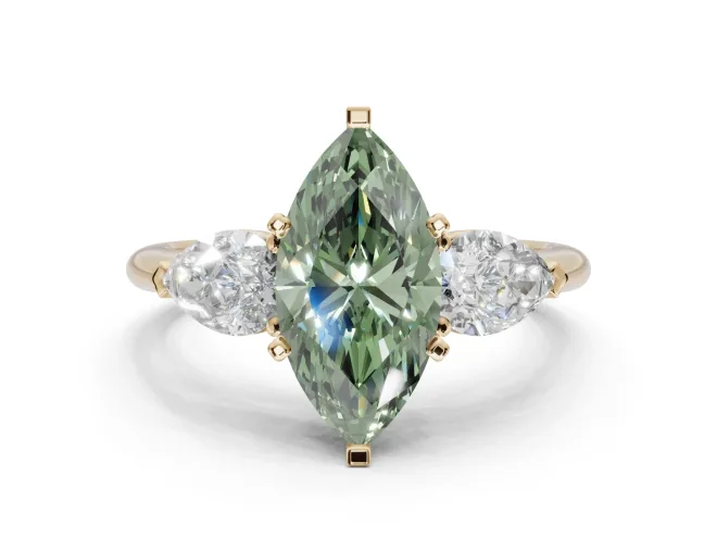Marquise 3-Stone Engagement Ring Setting for a Fancy Green Lab-Grown Diamond | Yellow Gold