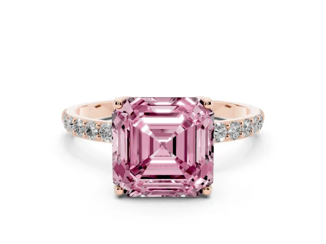 Asscher Cut Pavé Engagement Ring Setting for a Fancy Pink Lab-Grown Diamond | Slim Band | Rose Gold