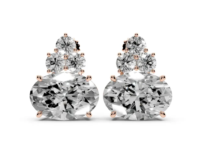 Oval Lab-Grown Diamond East-West Cluster Stud Earrings | Round Accent Trio | Rose Gold