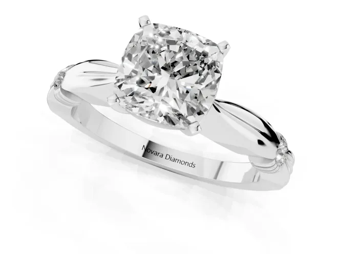 Cushion Cut Diamond Solitaire Twisted Band Ring Set in White gold with Accent Stones and Prong Setting – second view