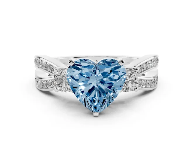 Heart-Shaped Three-Stone Twist Engagement Ring Setting for a Fancy Blue Lab-Grown Diamond | Sterling Silver