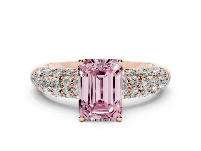 Emerald Cut Multi Row Pavé Engagement Ring Setting for a Fancy Pink Lab-Grown Diamond | Rose Gold