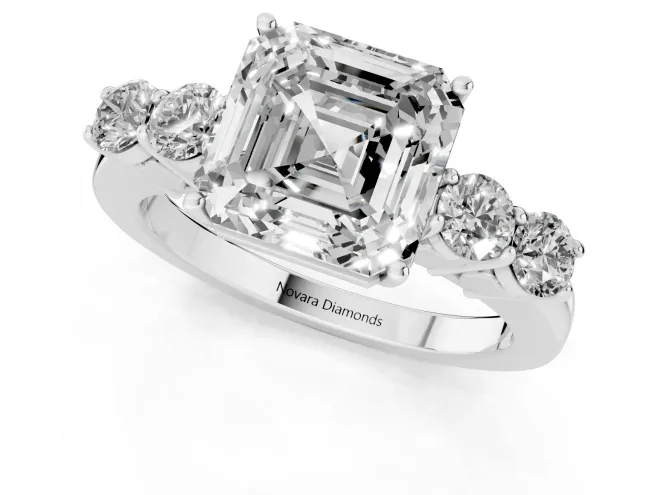 Asscher Cut Diamond Five-Stone Prong Set Band Ring Set in Silver with Polished Band – second view