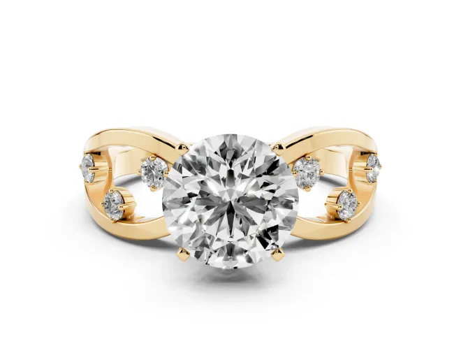 Round Open Loop Engagement Ring Setting | Scattered Accents | Yellow Gold
