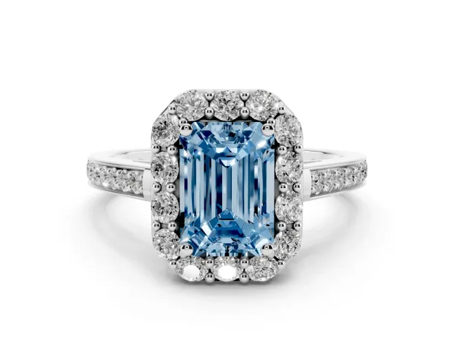 Emerald Cut Halo Engagement Ring Setting for a Fancy Blue Lab-Grown Diamond | Sterling Silver - Design NV-24739