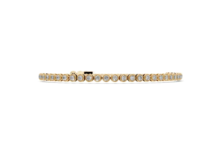 Round Lab-Grown Diamond Bezel Tennis Bracelet | Milgrain Edges | Yellow Gold